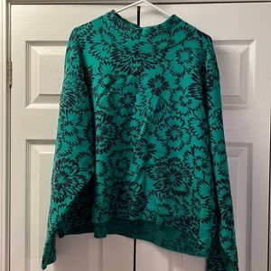 Maeve Anthropologie Carys Green & Navy Floral Blue Mock Neck Sweater XL